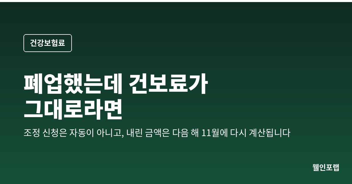 폐업했는데 건보료가 그대로라면 — 조정 신청은 자동이 아니고, 내린 보험료는 확정이 아닙니다